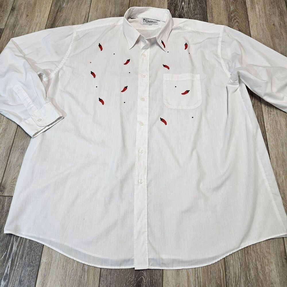 MiLi Designs Chili Rhinestone Embellished White Button Up Shirt Women's 1X Plus